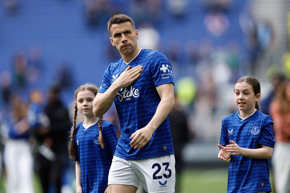 Everton's Seamus Coleman during a lap of appreciation with his family